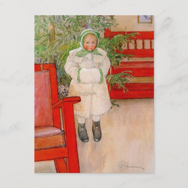 Weihnachtsbaum und Kind in Furs Feiertagspostkarte (Vorderseite)
