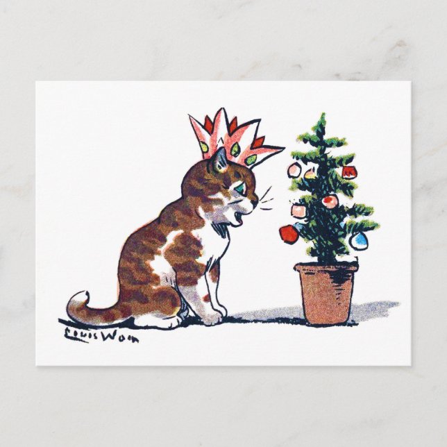 Weihnachtsbaum und Kitten, Louis Wain Postkarte (Vorderseite)