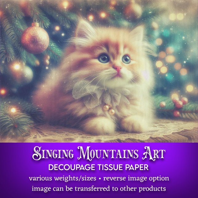 Weihnachtsbaum und Niedliches Kitten Decoupage Seidenpapier (Von Creator hochgeladen)