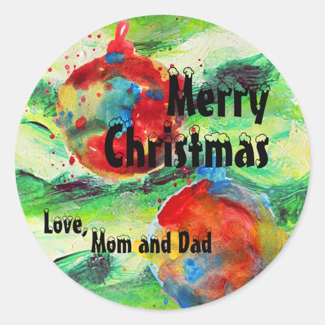 Weihnachtsbaum und Ornamente Personalisiert Runder Aufkleber (Vorderseite)