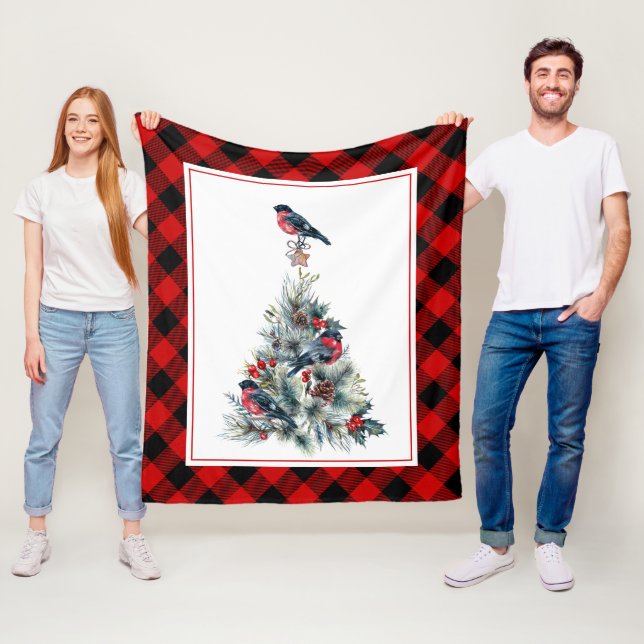 Weihnachtsbaum und Red Bullfinch Fleecedecke (Beispiel)