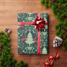 Weihnachtsbaum und Rentier - Volkskunst - Grün