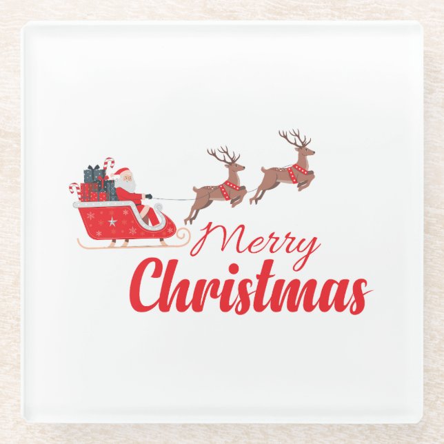 Weihnachtsbaum und Rentiere Glasuntersetzer (Vorderseite)