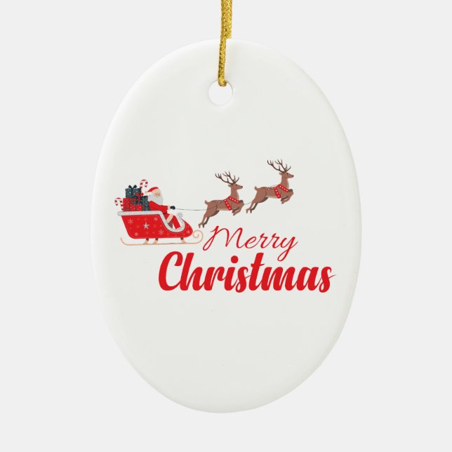 Weihnachtsbaum und Rentiere Keramik Ornament (Vorne)