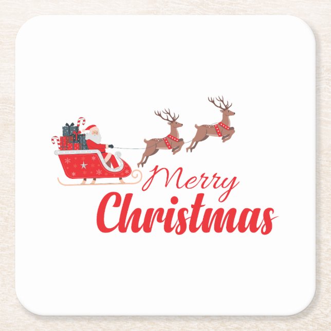 Weihnachtsbaum und Rentiere Rechteckiger Pappuntersetzer (Vorderseite)
