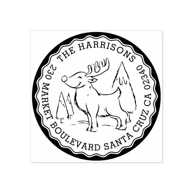 Weihnachtsbaum und Rentierrundung Rücksendeadresse Gummistempel (Prägung)