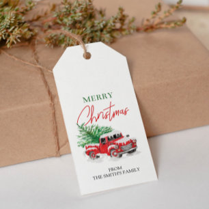 Weihnachtsbaum und roter Lkw Gefälligkeitstablett Geschenkanhänger