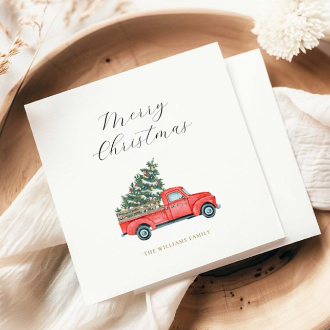 Weihnachtsbaum und roter LKW Merry X'mas Serviette (Von Creator hochgeladen)