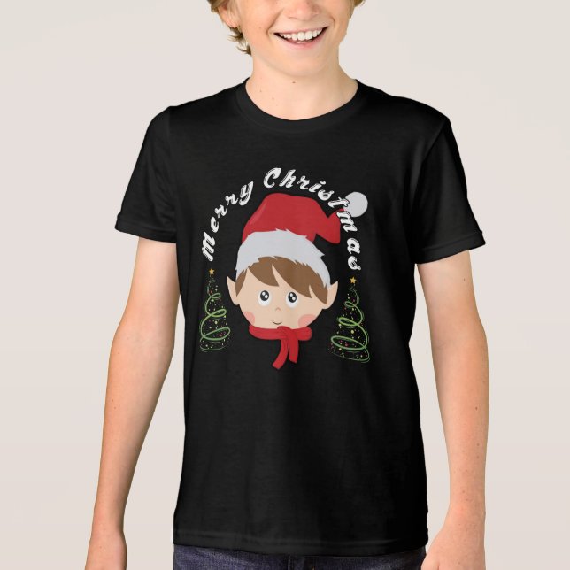 Weihnachtsbaum und Santa-Hut  Tri-Blend Shirt (Vorderseite)