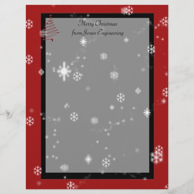 Weihnachtsbaum und Schneeflocken auf Rot und Schwa (Vorderseite)