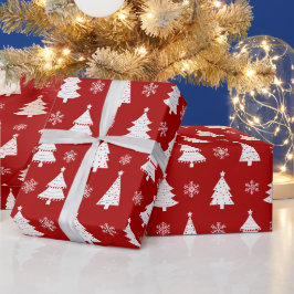 Weihnachtsbaum und Schneeflocken in Rot und Weiß Geschenkpapier