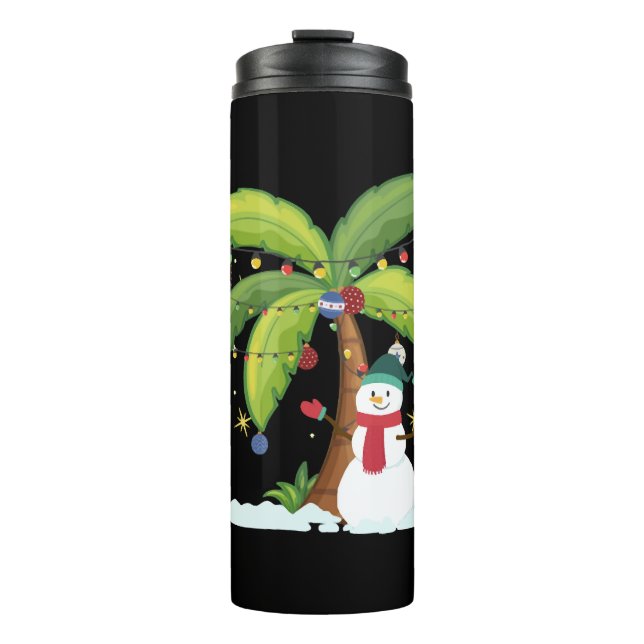 Weihnachtsbaum und Schneemann Thermosbecher (Vorderseite)