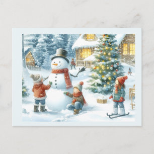Weihnachtsbaum und Schneemann Urlaub Postkarte