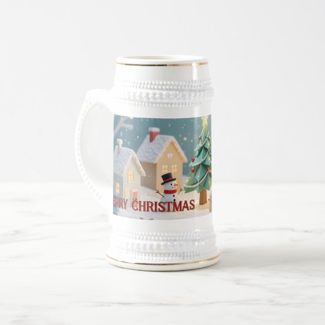Weihnachtsbaum und Schneemannszene Bierglas (Vorderseite Links)