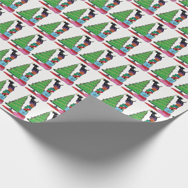 Weihnachtsbaum und Scottish-Terrier-Packpapier Geschenkpapier (Ecke)