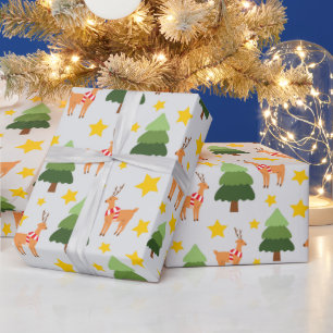 Weihnachtsbaum und Sterne der festlichen Waldreini Geschenkpapier