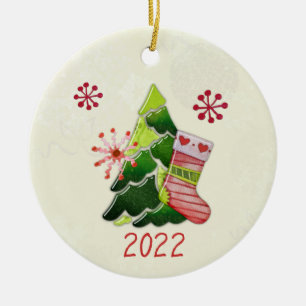 Weihnachtsbaum und Strumpf Whimsey Keramik Ornament