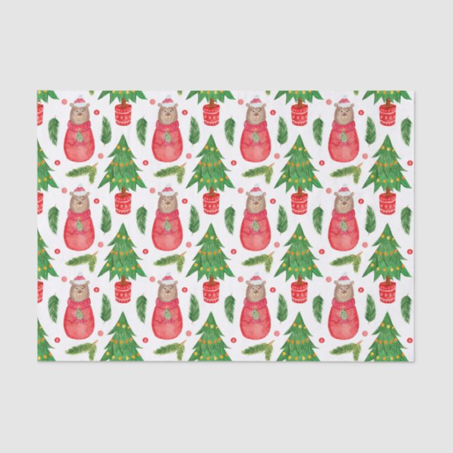 Weihnachtsbaum und Teddybär Seidenpapier (Vorderseite)