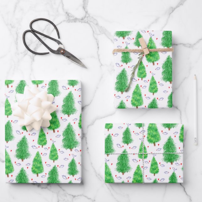 Weihnachtsbaum und Vogelscheußpapier Geschenkpapier Set (Vorderseite)