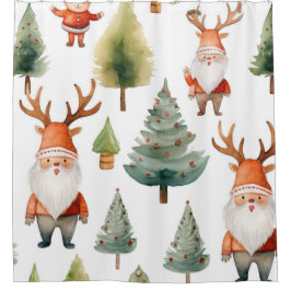 Weihnachtsbaum und Weihnachtsmann in Wasserfarben Duschvorhang