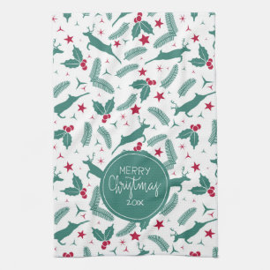 Weihnachtsbaum und Weihnachtswildmuster Geschirrtuch