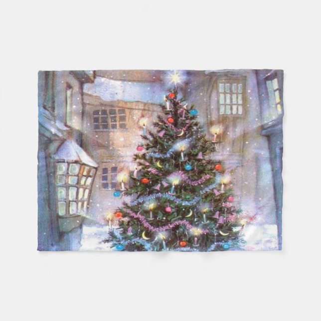 Weihnachtsbaum Vintage Fleecedecke (Vorderseite (Horizontal))
