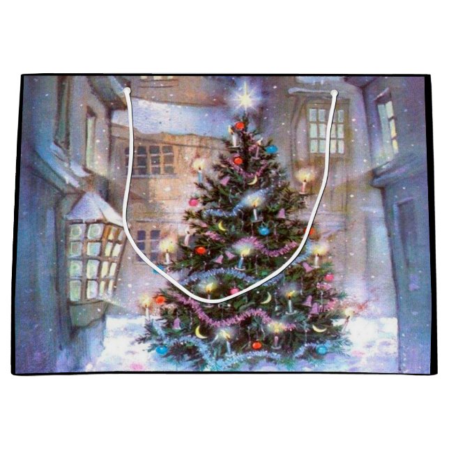 Weihnachtsbaum Vintage Große Geschenktüte (Vorderseite)