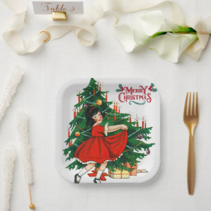 Weihnachtsbaum Vintage-Kunst Pappteller