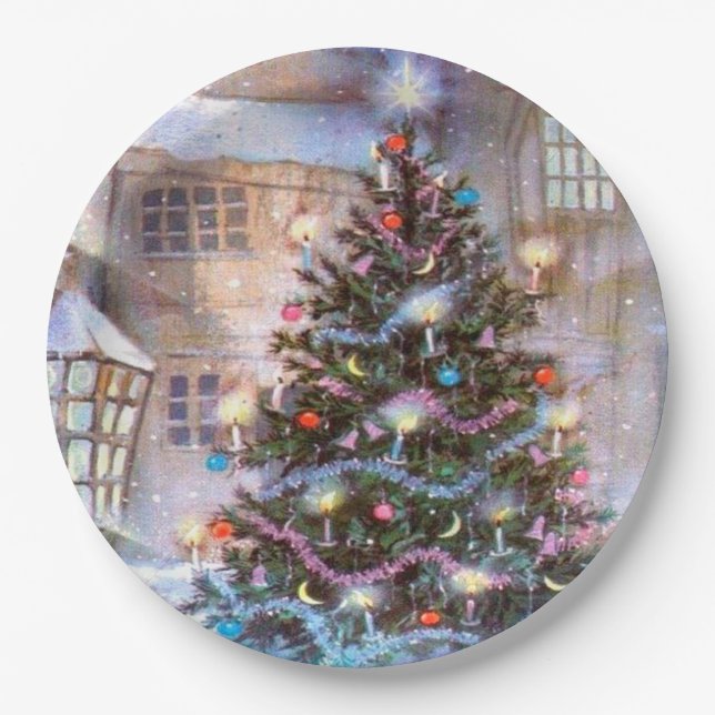 Weihnachtsbaum Vintage Pappteller (Vorderseite)