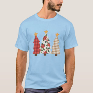 Weihnachtsbaum Vintage Patchwork Rot Kariert Feier T-Shirt