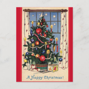 Weihnachtsbaum vintage Postkarte hell erleuchtet