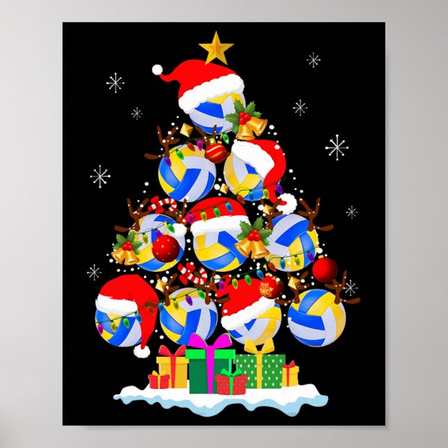Weihnachtsbaum Volleyball Ball Weihnachtsmannmütze Poster (Vorne)