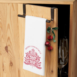 Weihnachtsbaum vom Roten Skandinavien Geschirrtuch