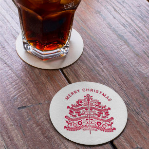 Weihnachtsbaum vom Roten Skandinavien Runder Pappuntersetzer