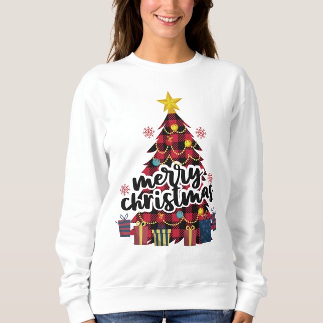 Weihnachtsbaum von Rot und Schwarz Buffalo Kariert Sweatshirt (Vorderseite)