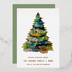Weihnachtsbaum Wasserfarbe Fröhlich Lustig Glückli Folien Feiertagskarte