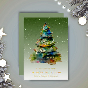 Weihnachtsbaum Wasserfarbe Fröhlich Lustig Glückli Folien Feiertagskarte