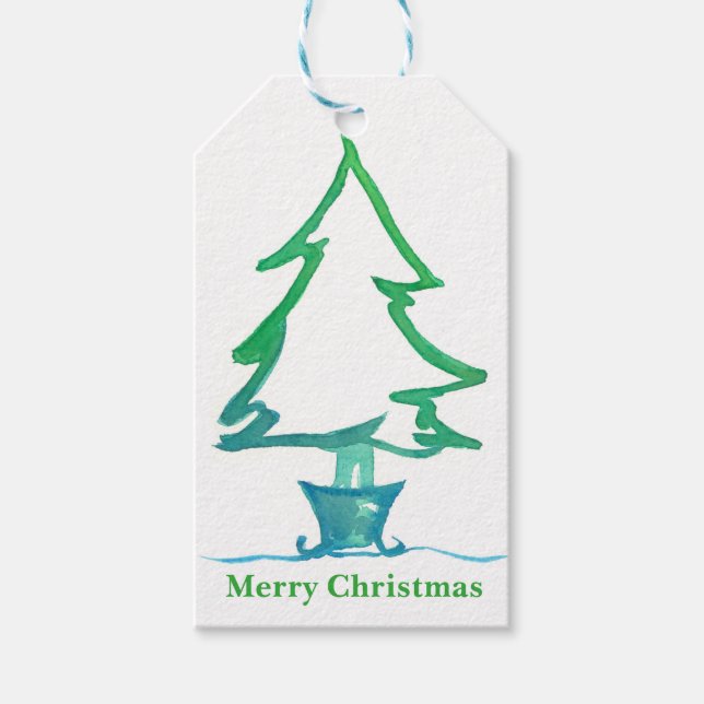 Weihnachtsbaum Wasserfarbe Geschenkanhänger (Vorderseite)