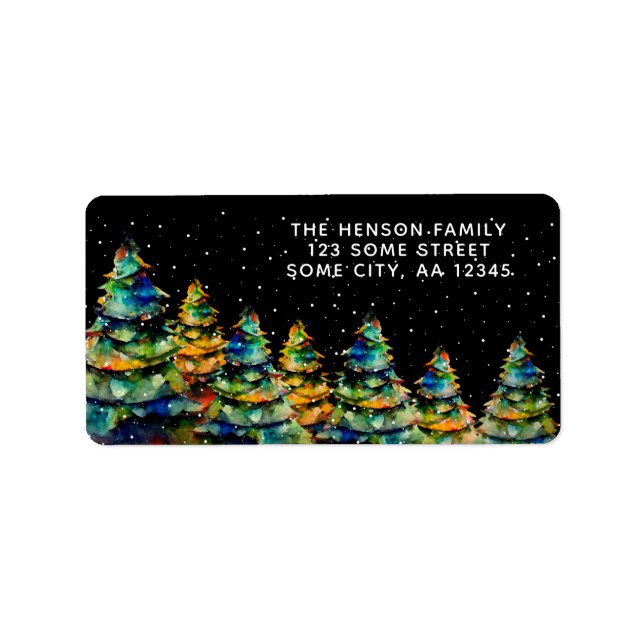 Weihnachtsbaum Wasserfarbe Künstlerische Urlaubsad Adressaufkleber (Vorne)