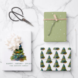 Weihnachtsbaum Wasserfarbe Merry Jolly Geschenkpapier Set