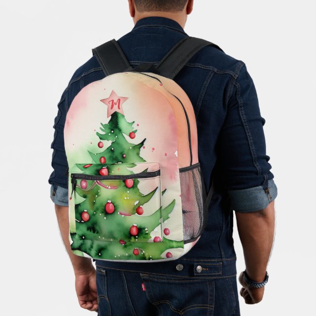 Weihnachtsbaum Wasserfarbe Monogram Feiertag Bedruckter Rucksack (Insitu (Modell))