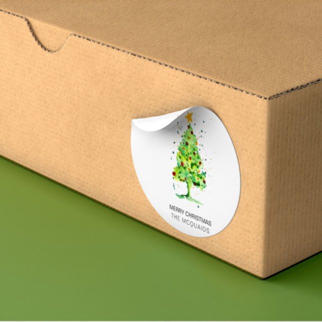 Weihnachtsbaum Wasserfarbe Quadratischer Aufkleber (Von Creator hochgeladen)