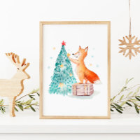 Weihnachtsbaum Wasserfarbe und Niedlicher Fuchs