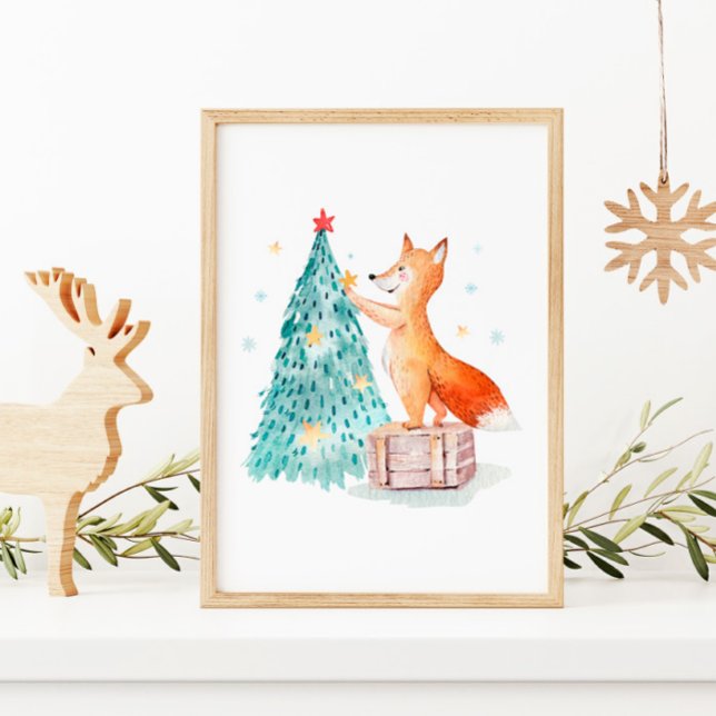 Weihnachtsbaum-Wasserfarbe und süßer Fuchs Poster (Von Creator hochgeladen)