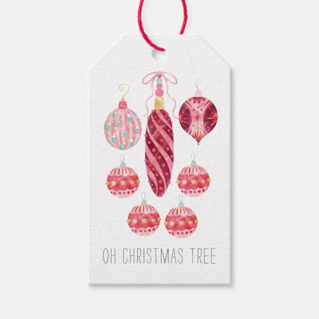 Weihnachtsbaum Wasserfarben Ornamente Geschenkanhänger (Vorderseite)