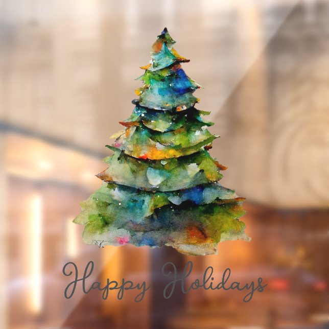 Weihnachtsbaum Wasserfarben Pine Happy Holiday Fensteraufkleber (Blatt 2)