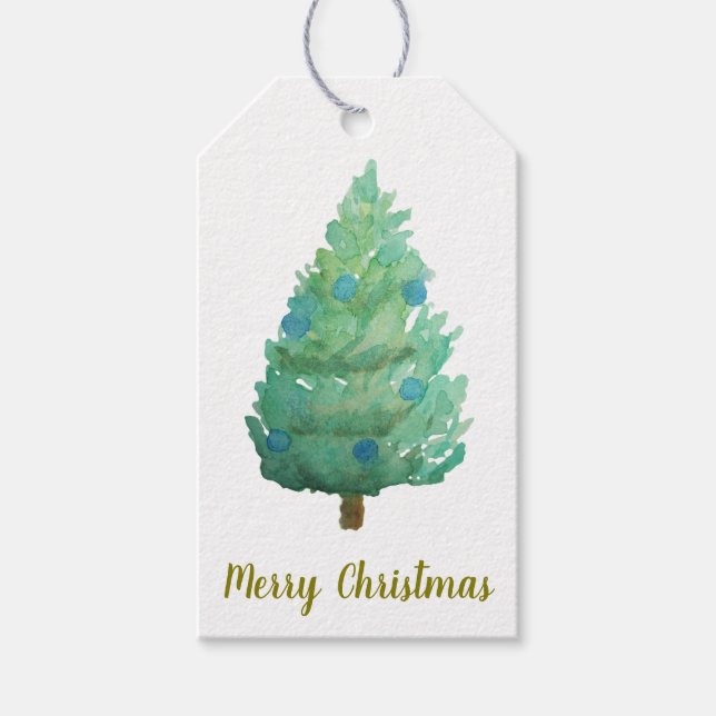 Weihnachtsbaum Watercolor Geschenkmarke Geschenkanhänger (Vorderseite)