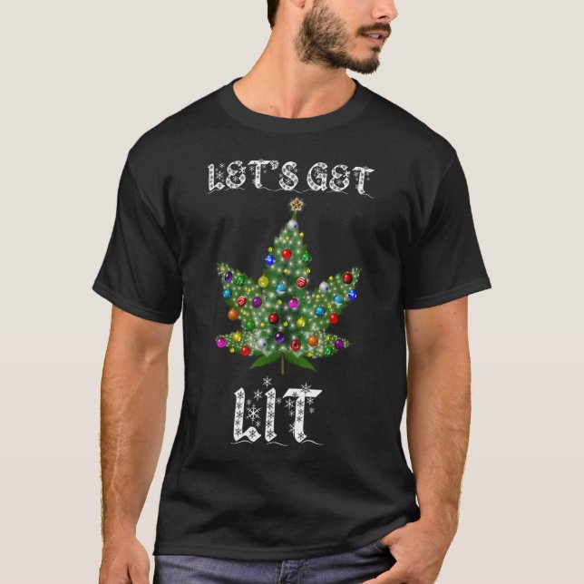 Weihnachtsbaum Weed Leaf Pot Thc Geschenk T-Shirt (Vorderseite)