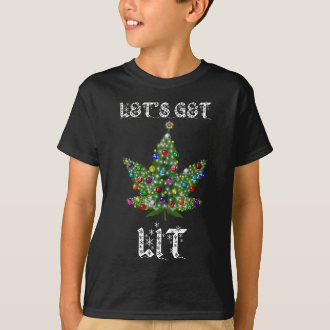 Weihnachtsbaum Weed Leaf Pot Thc Geschenk T-Shirt (Vorderseite)