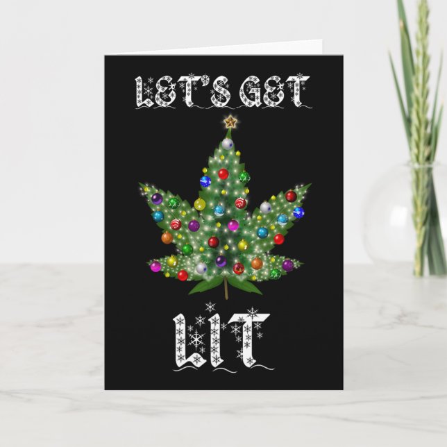 Weihnachtsbaum Weed Leaf Pot Thc Geschenk T-Shirt Karte (Vorderseite)